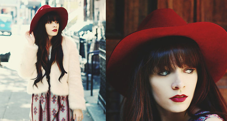 Rachel-Marie från New York är färgglad och snygg i vit fuskpäls och räd hatt! http://thenativefox.blogspot.com/