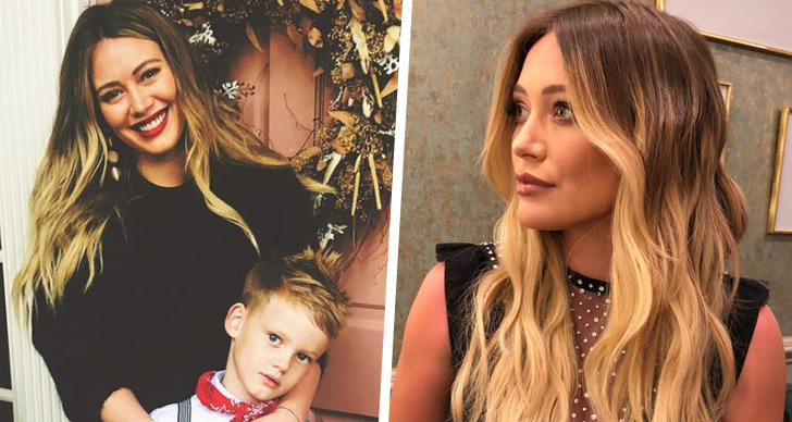 Till vänster Hilary Duff och sonen Luca, till höger Hilary Duff