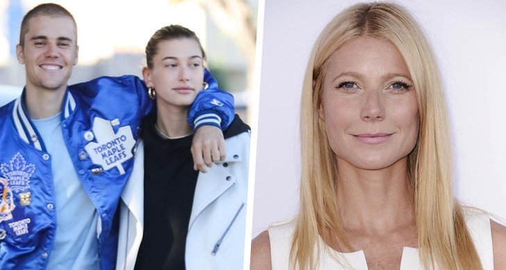 Till vänster Justin Bieber och Hailey Baldwin, till höger Gwyneth Paltrow